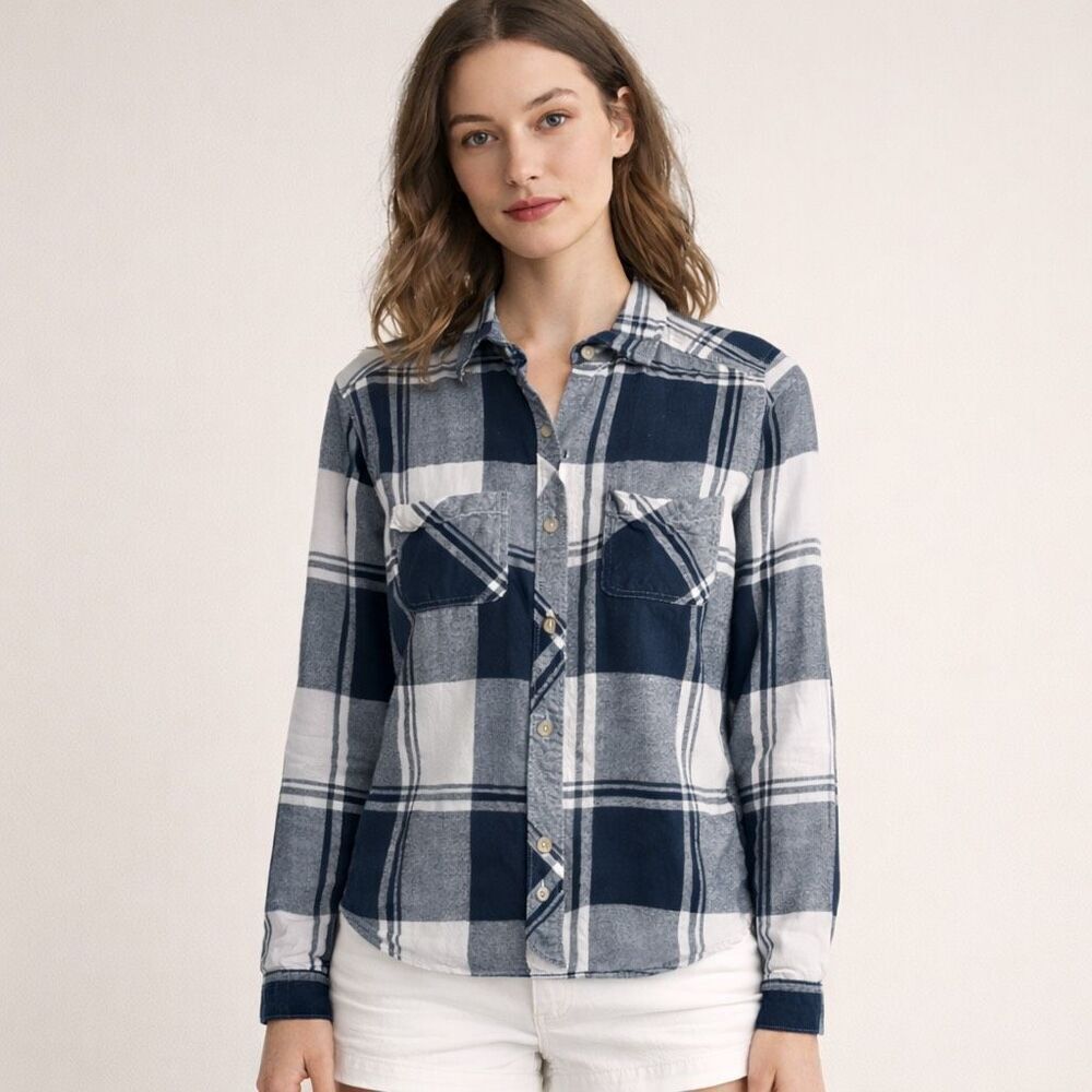 Abercrombie Plaid Flannel Shirt Womens Small Blue Button Up